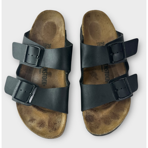 Birkenstock Arizona Slide Sandals 2 Strap Buckle Men's 6 Women's 8 Black Leather - Picture 12 of 16